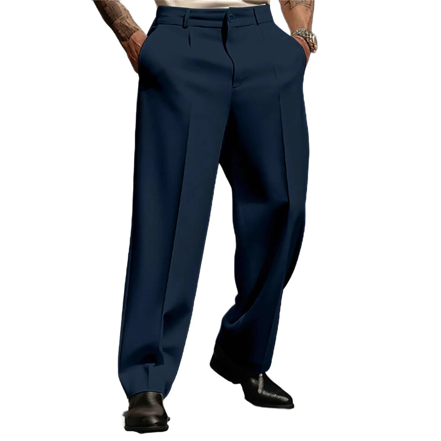 Calças de terno masculino moda perna reta respirável calças casuais cor pura bolso uso diário ajuste confortável