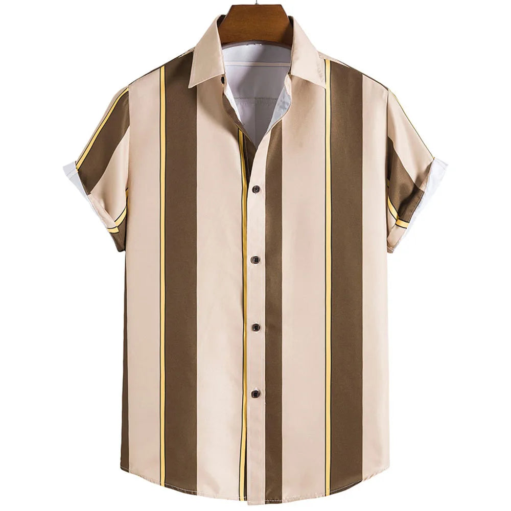2025 Male Clothes Simple Stripes 3d Hawaiian Shirt Men Clothes Loose Breathable Men's Shirts Summer Male Shirts Short Sleeve