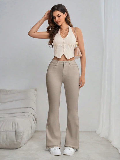 Calças Jeans Casuais Largadas com Bolsos, Versáteis para Mulheres Altas no Estilo Y2K, Calças de Denim Elásticas de Cintura Alta