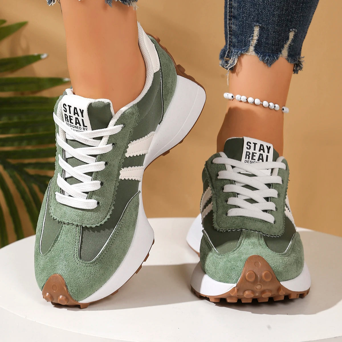 Moda novo estilo elegante rendas até sapatos casuais femininos primavera/outono dedo do pé redondo sola grossa anti deslizamento sapatos esportivos confortáveis
