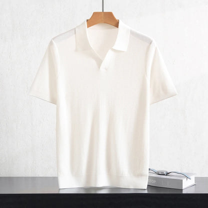 Camiseta Polo Masculina Nova de Verão 100% Liocel, Gola Polo, Cor Sólida, Malha Fina, Pulôver Casual de Negócios, Manga Curta