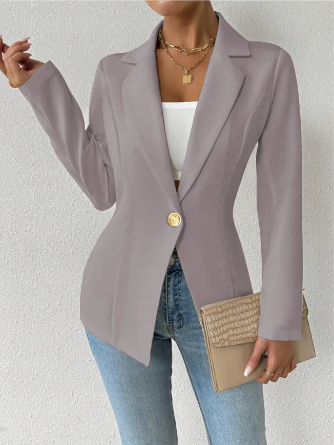 Mulheres único botão fino blazer primavera verão senhora entalhado manga longa sólido negócios workwear blazer casacos ZC-ZC740