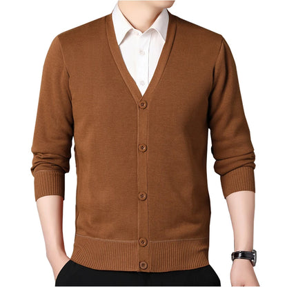 Roupas masculinas de outono, jaqueta cardigã de lã, suéter de malha, gola em v, cardigãs da moda, top quente masculino