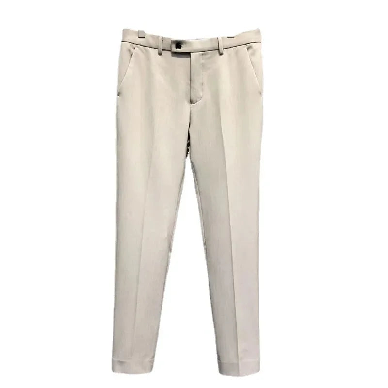 Calças Masculinas Casuais Estilo Japonês Verão 2022 Nova Tendência Marca Elegante com Caimento Fluido e Corte Reto Solto Comprimento 7/8