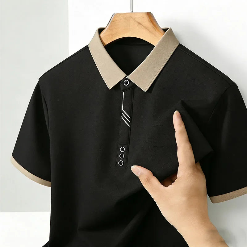 Camisa Polo Masculina de Moda com Gola Contrastante, Manga Curta, Ajuste Slim, Casual para Uso Diário, Top 2026