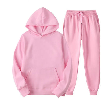 Conjunto Esportivo Masculino Outono/Inverno 2026, Cor Sólida, Duas Peças, Moletom com Capuz e Calças de Jogging, Roupas Casuais Esportivas 2026