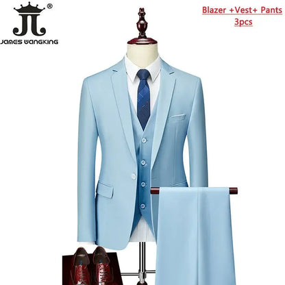 Conjunto de Terno Masculino de 3 Peças (Blazer + Colete + Calça) Tamanhos EUA XXS-3XL, Cor Sólida, Estilo Boutique, para Negócios Oficiais, Casamentos e Festas