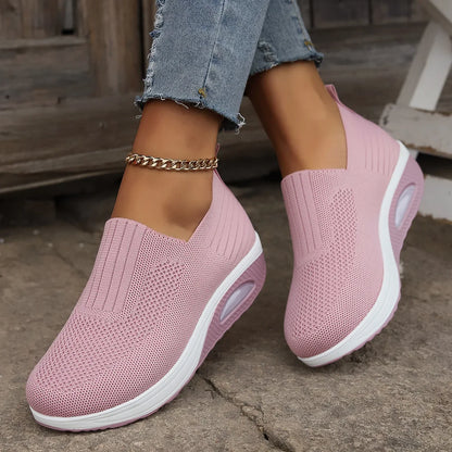 Tênis feminino de caminhada com amortecimento de ar, antiderrapante, ortopédico, modelo mule, respirável e com salto anabela.