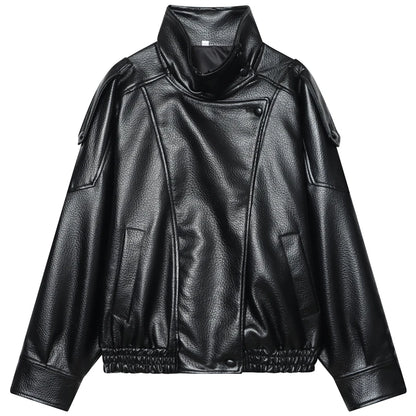 Jaqueta Bomber Feminina HXAO - Nova Coleção - Couro Preto - Modelo Cropped Oversize - Casaco com Zíper e Mangas Longas - Ideal para Atividades ao Ar Livre