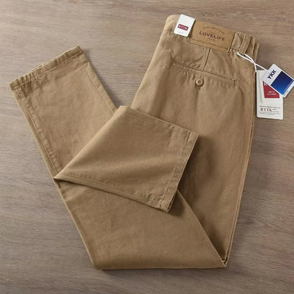 Novo 2026men primavera e outono retro conforto calças retas calças lavadas macacão 100% algodão moda solta calças casuais masculino