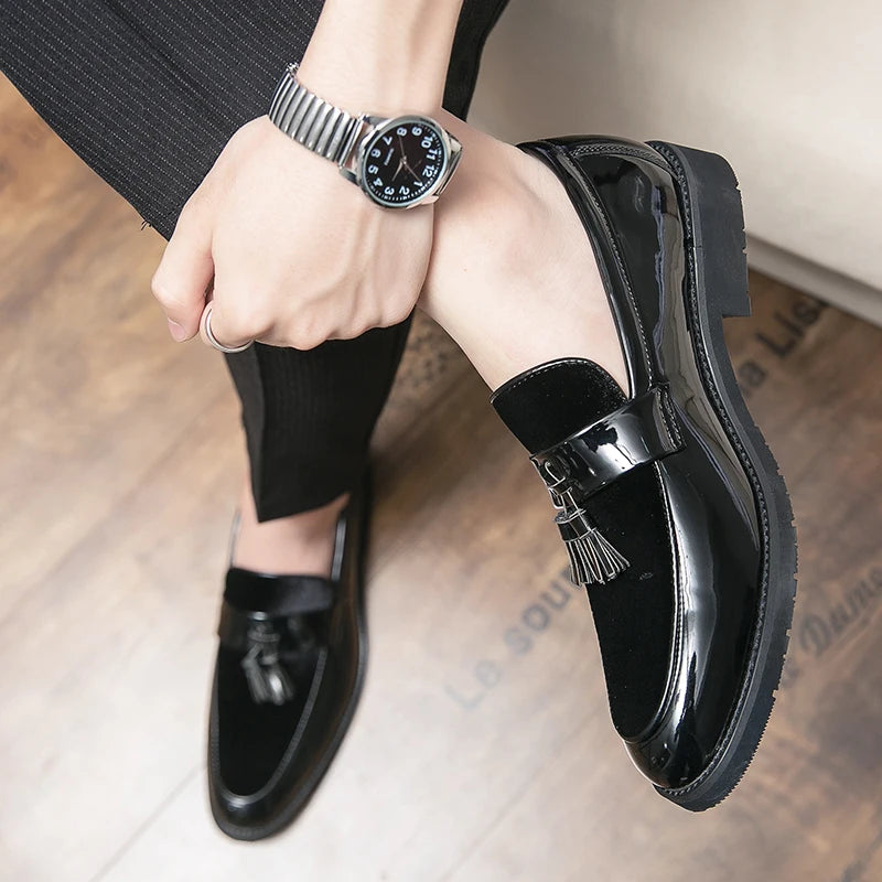 Sapatos Casuais Masculinos de Grife com Salto Baixo, Loafers Slip-on Modernos de Alta Qualidade com Borla, Sola Macia e Confortável, Tamanhos 38-48