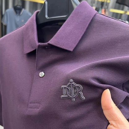 Camisa polo de manga curta para homens, 100% algodão, high-end, respirável, marca de luxo, bordado, moda, verão, 2024