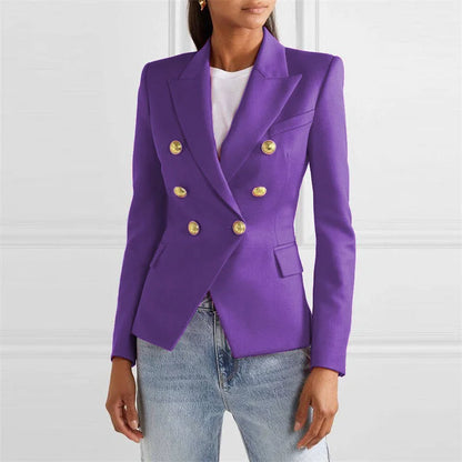 Blazer feminino de alfaiataria, modelo slim, estilo europeu/americano, para primavera/outono, com abotoamento duplo.