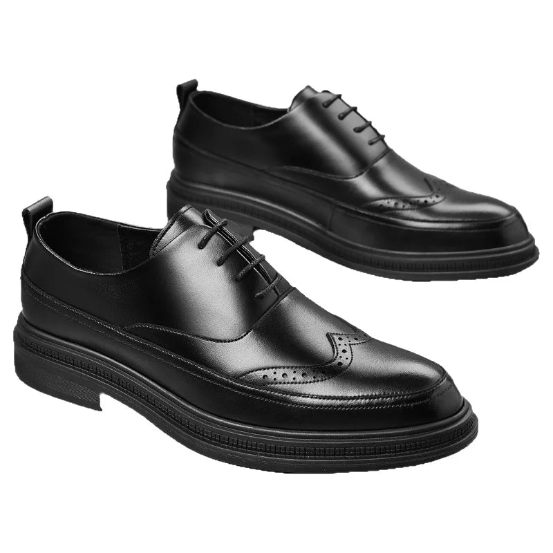 Sapatos Casuais de Couro Masculinos Formais de Negócios Cano Baixo com Cadarço Oxford Brogue Retrô Primavera Outono para Padrinhos