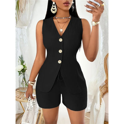 Conjunto Feminino Casual Spicy Girl 2026: Top Sem Mangas e Shorts com Cinto – Terno de Três Peças Moderno para Primavera, Verão e Outono