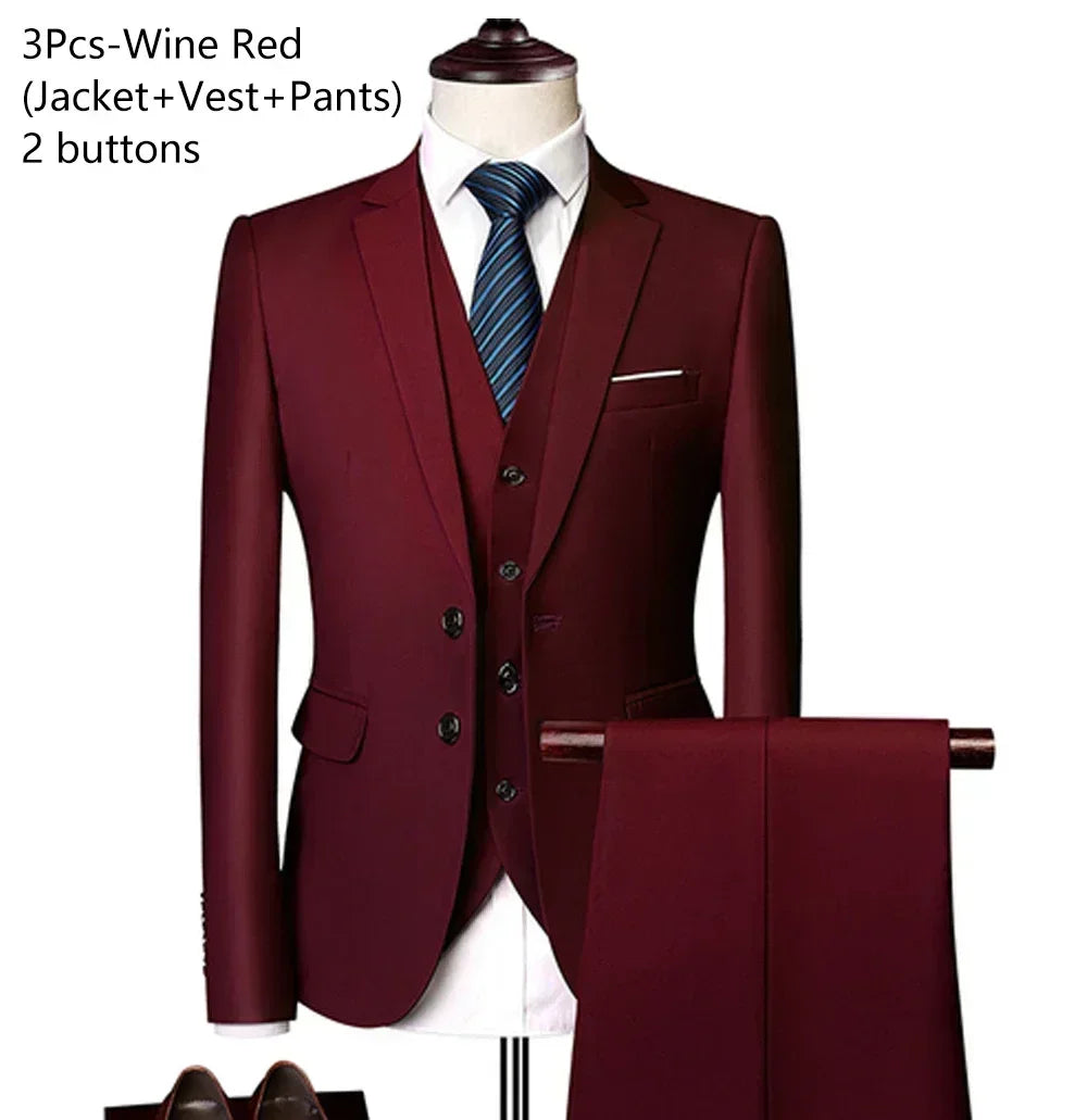 Ternos para homens elegante casamento 3 peças blazers outfit 2 conjunto jaquetas colete calças completo 2025 moda clássico negócios formal