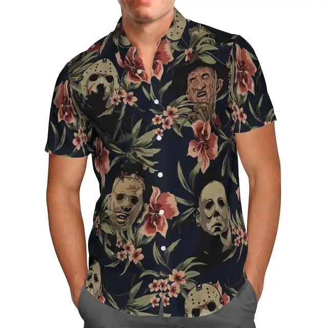 Oversized Streetwear 3D Anime Green Short Sleeve Hawaiian Shirt Men's Beach Summer 5XL Social Homme-863