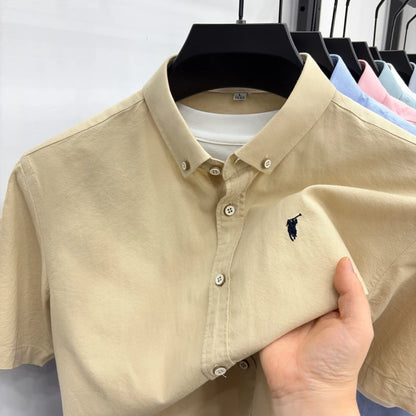 Camiseta masculina de manga curta 100% algodão puro respirável nova coleção de verão com bordado Paul Pony estilo casual para negócios