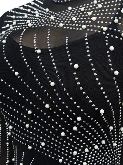 Beyprern-Vestido feminino de malha strass, vestido com franjas, roupas de cristal, vestidos glam, lindas pérolas, festa em malha