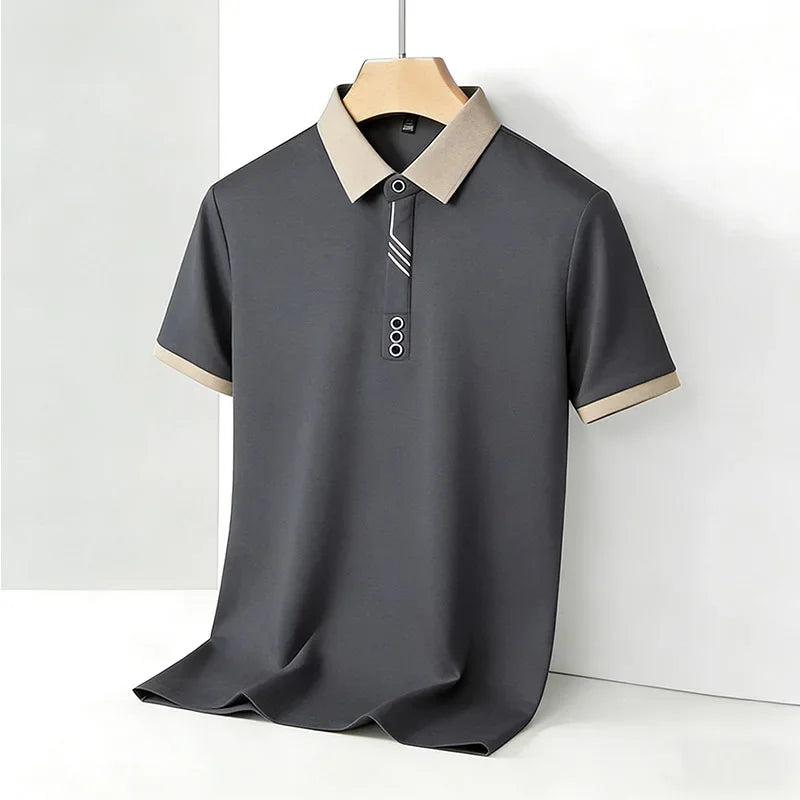 Camisa Polo Masculina de Moda com Gola Contrastante, Manga Curta, Ajuste Slim, Casual para Uso Diário, Top 2026