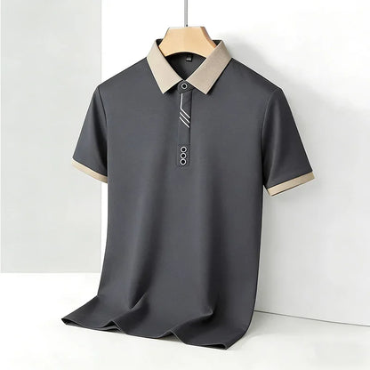 Camisa Polo Masculina de Moda com Gola Contrastante, Manga Curta, Ajuste Slim, Casual para Uso Diário, Top 2026