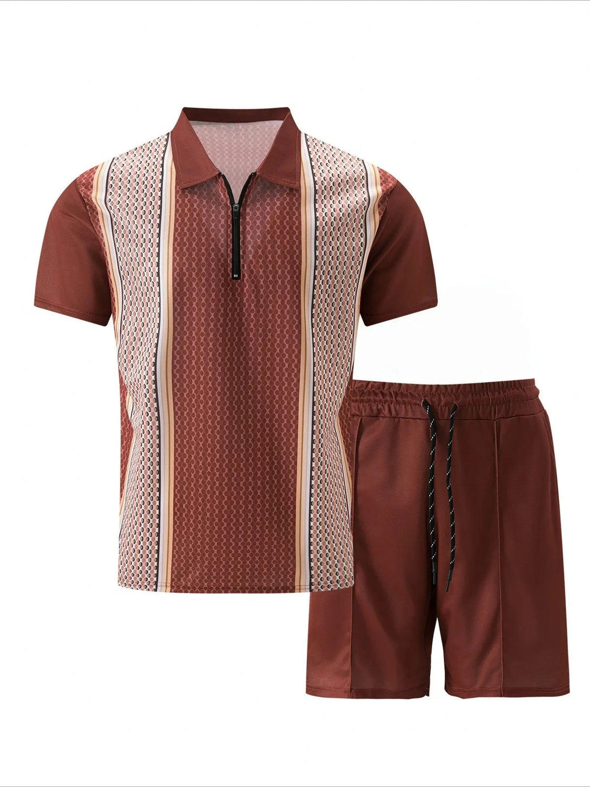 Conjunto de Verão Masculino com Listras, Camiseta de Manga Curta e Calças Curtas em Dois Peças