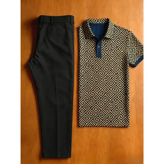 Camisa polo masculina casual de manga curta com botões e estampa 3D, confortável.