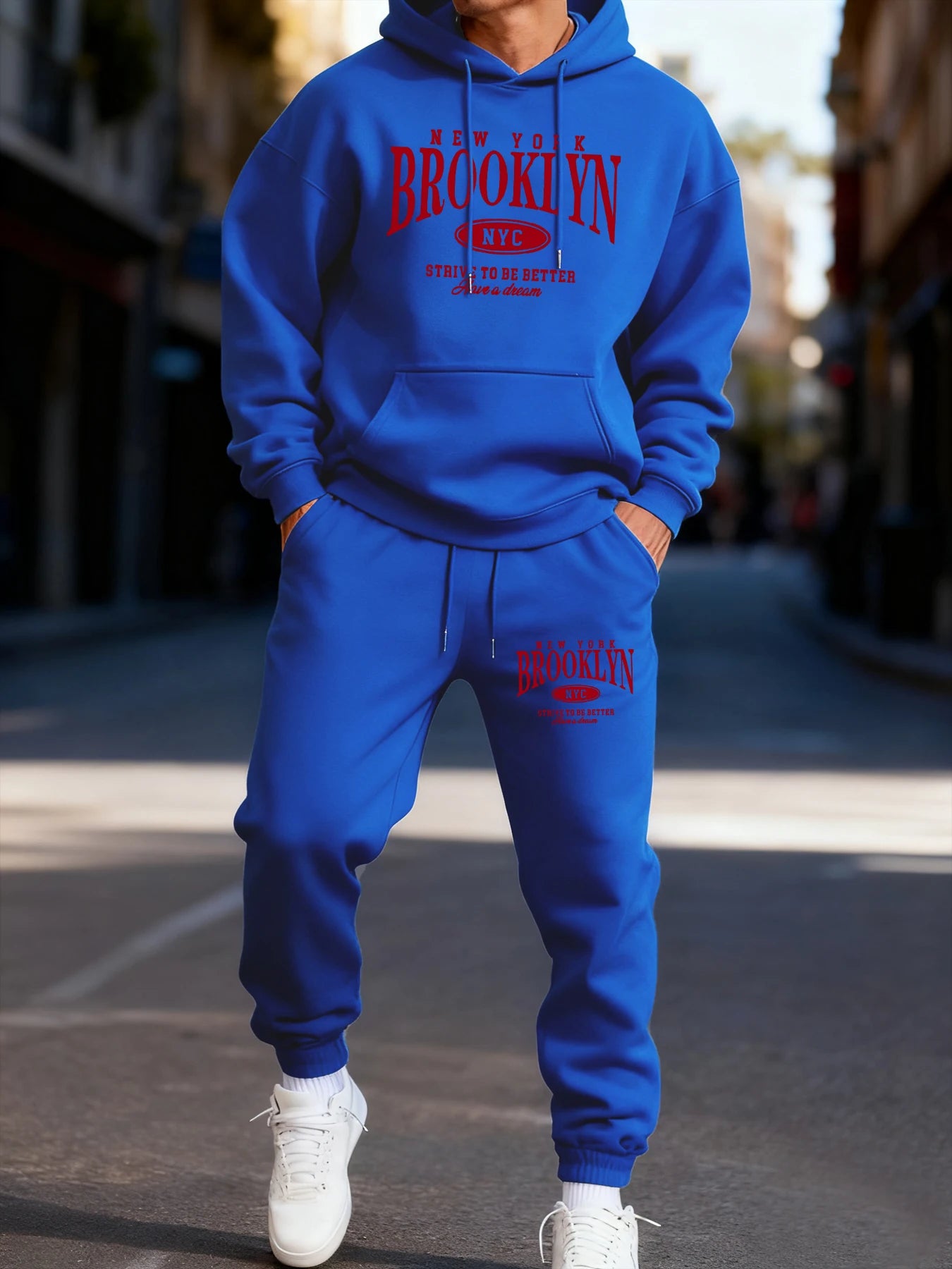 Brooklun New York Letter Print Man'S Hoodie Set Loose Pocket Two Pices Sets Fleece Autumn Hoodies Casual Fashion Sweatpants