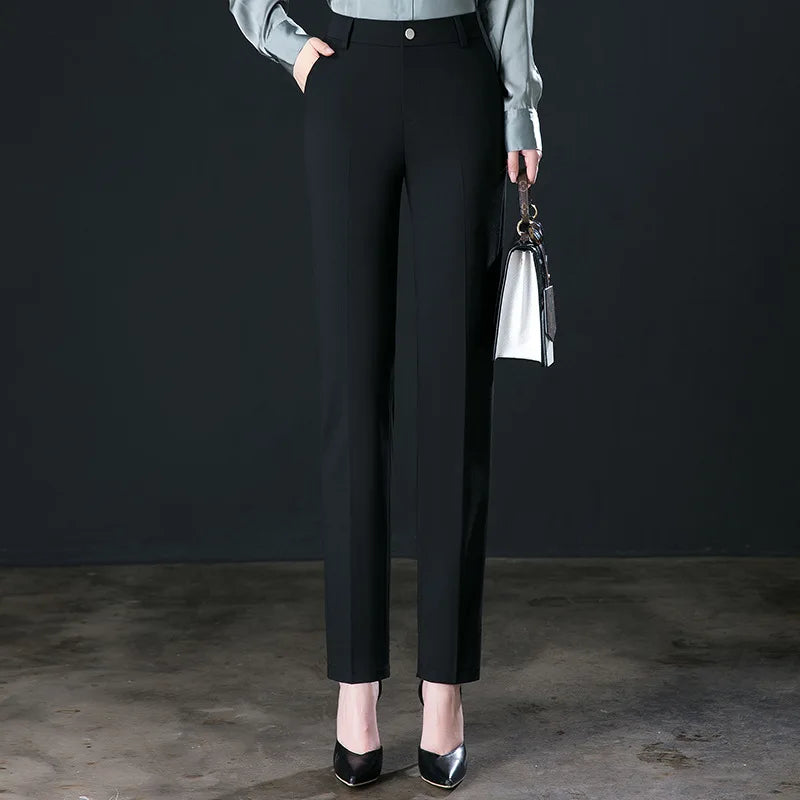 2025 primavera outono preto elegante carreira formal terno calças femininas, cáqui em linha reta cintura alta solta calças de trabalho feminino/calças de carga