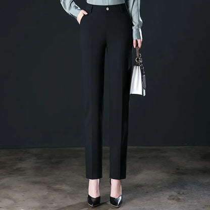 2025 primavera outono preto elegante carreira formal terno calças femininas, cáqui em linha reta cintura alta solta calças de trabalho feminino/calças de carga