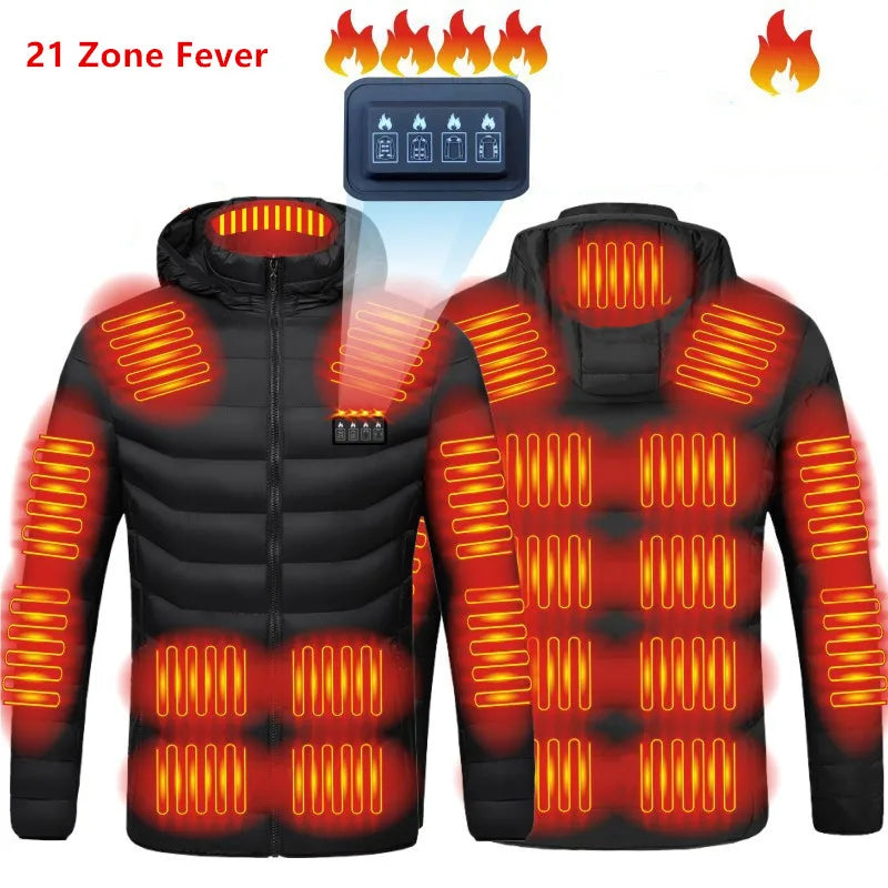 Novo inverno masculino quatro controle 21 zona aquecimento inteligente e aquecimento elegante e casual casaco de algodão com capuz (sem banco de potência)