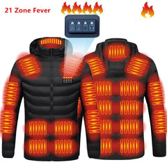 Novo inverno masculino quatro controle 21 zona aquecimento inteligente e aquecimento elegante e casual casaco de algodão com capuz (sem banco de potência)