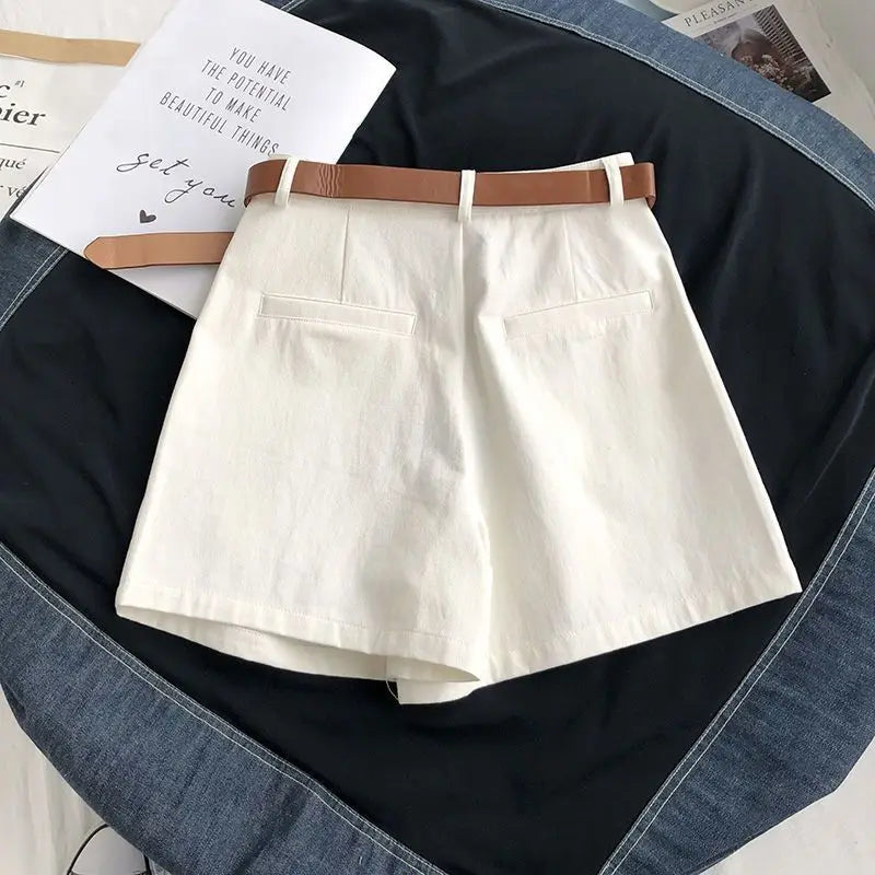 Calções de perna larga feminino cintura alta sólido all-match streetwear casual carga solto ajuste aconchegante chique popular simples básico verão mujer
