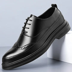 Sapatos Casuais de Couro Masculinos Formais de Negócios Cano Baixo com Cadarço Oxford Brogue Retrô Primavera Outono para Padrinhos