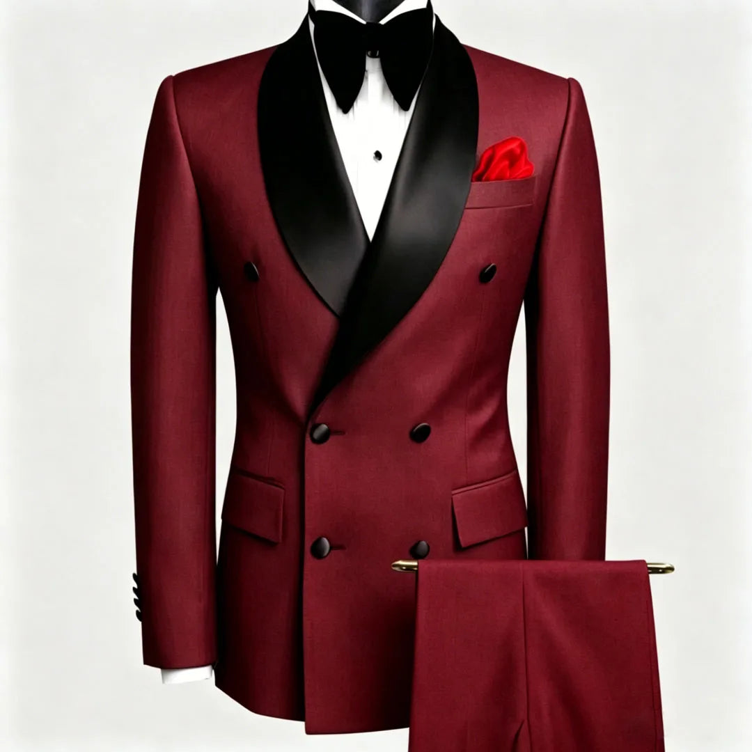 Terno masculino preto, 2 peças, botão duplo com lapela preta, para casamento, noivo, negócios, aniversário, banquete, trabalho, jaqueta e calças