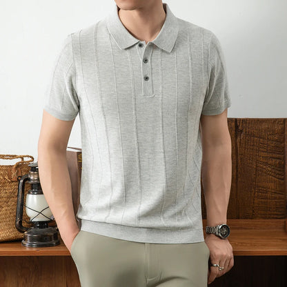 Camisa polo de manga curta em cor sólida de alta qualidade, confortável, em jacquard, nova camiseta casual de verão, moda luxuosa masculina.