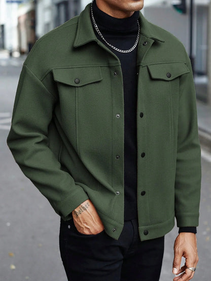 2026 Autumn/Winter European Style Button-Up Woolen Jacket for Men Casual, Sporty, Business Wear European Size