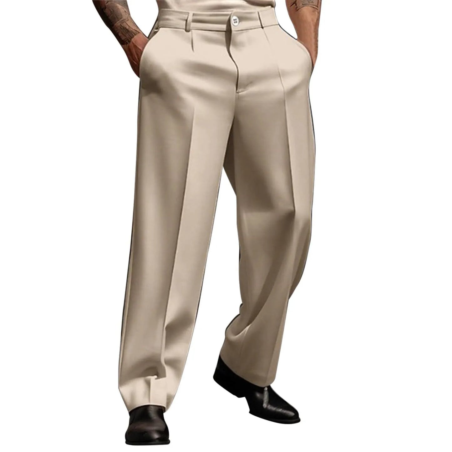 Calças de terno masculino moda perna reta respirável calças casuais cor pura bolso uso diário ajuste confortável