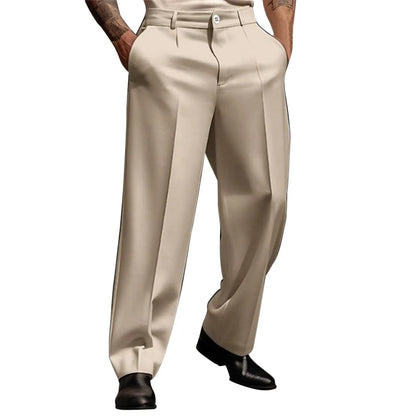 Calças de terno masculino moda perna reta respirável calças casuais cor pura bolso uso diário ajuste confortável