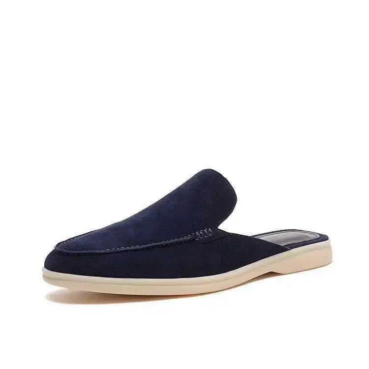 Mules de Camurça Masculinos, Sapatos Casuais Slip-on com Solado Plano, Chinelos Confortáveis para Homens
