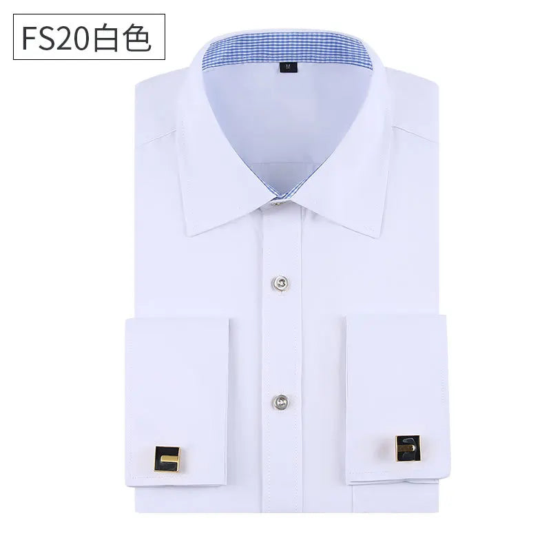 Social formal francês manguito manga longa camisa masculina festa de casamento escritório trabalho masculino vestido camisa cor sólida camisas brancas negócios 6xl