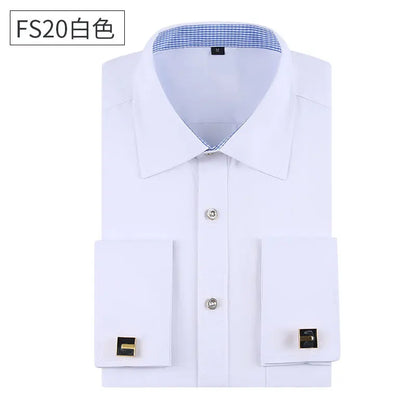 Social formal francês manguito manga longa camisa masculina festa de casamento escritório trabalho masculino vestido camisa cor sólida camisas brancas negócios 6xl