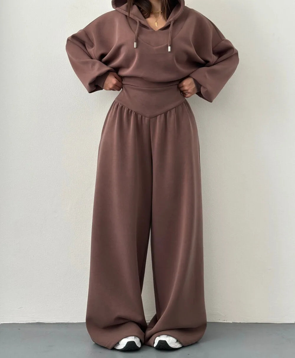 Conjuntos de Calças Casuais Confortáveis para Mulheres, Estilo Esportivo, Moletom Curto com Capuz, Calças de Cintura Alta, Conjunto de Duas Peças, Moda de Rua Feminina