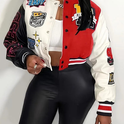 Jaqueta Feminina Canelada Estilo Beisebol com Design Canelado Coleção Primavera 100% Outro Material