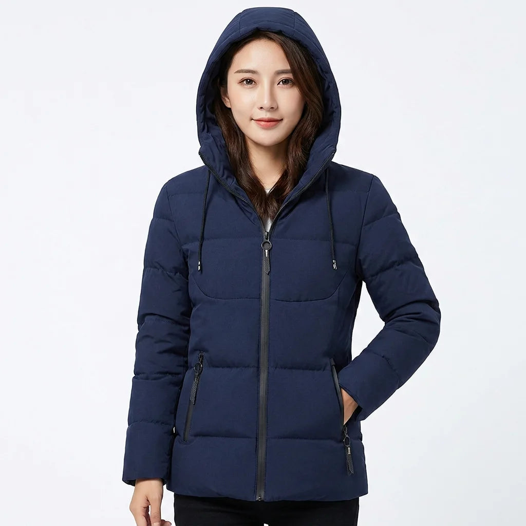 Men's Winter Puffer Hooded Jacket Thick Polyester Filled Zipper Front Logo Casual Style Regular Length Solid Color Windproof