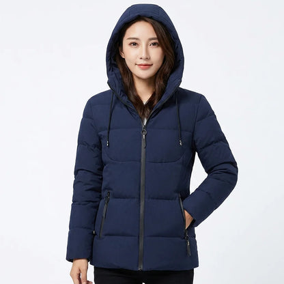 Men's Winter Puffer Hooded Jacket Thick Polyester Filled Zipper Front Logo Casual Style Regular Length Solid Color Windproof