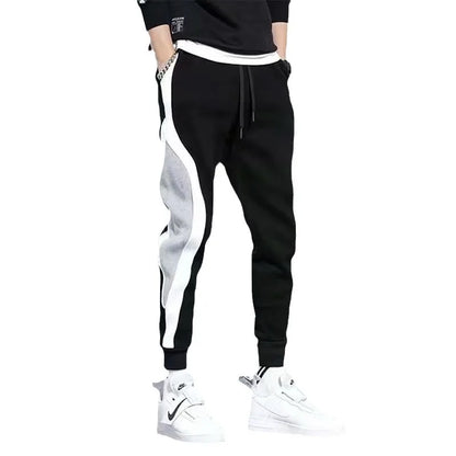 Calças esportivas masculinas para primavera e outono, leggings folgadas com detalhes em patchwork para corrida e treino, calças casuais da moda.