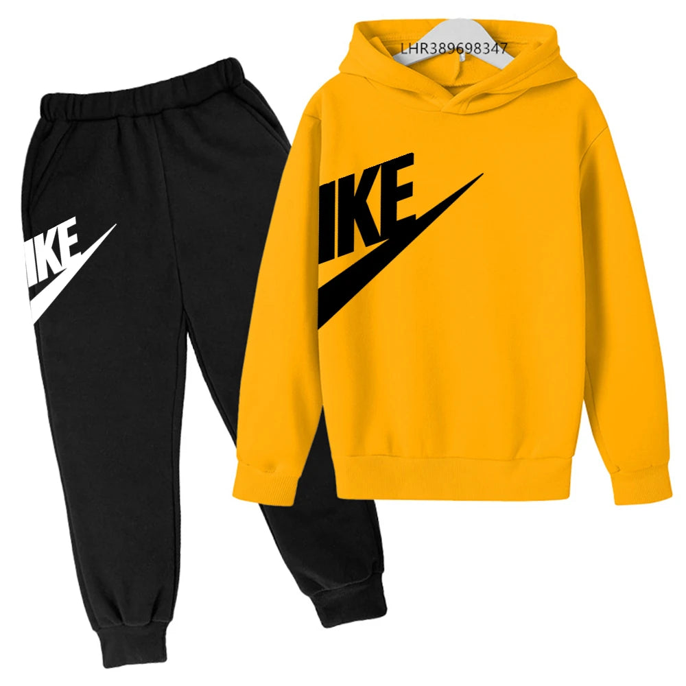 Conjunto de Moletom Estiloso para Crianças de 3 a 12 Anos, Casaco Esportivo de Manga Longa para Meninos e Meninas, Top + Calças