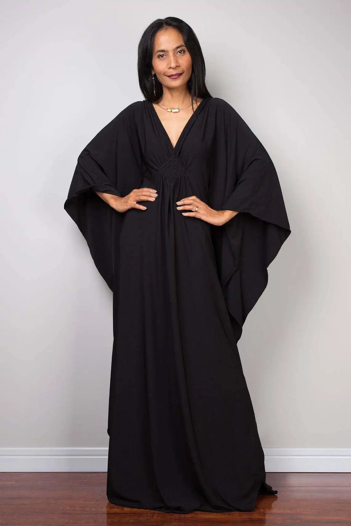 Vestidos Kaftan de Praia Plus Size para Mulheres, com Decote em V e Manga Morcego, em Cores Sólidas, Roupas de Lazer
