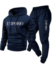 Conjunto de agasalho de cor sólida masculino, moletom quente de inverno com capuz e corredores, roupa casual streetwear, roupas atléticas de treino de ginástica